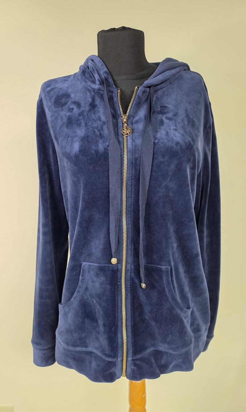 Lilly Pulitzer M Navy Blue Velour Full Zip Hoodie Gold Logo Y2K Preppy 0088